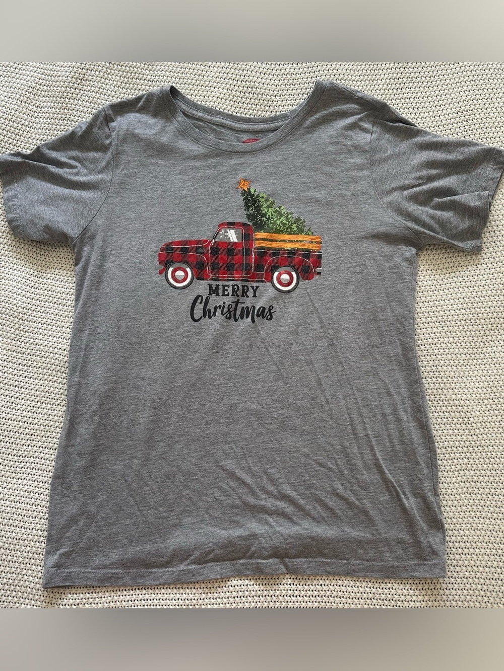 Gray Merry Christmas Plaid Truck Tee